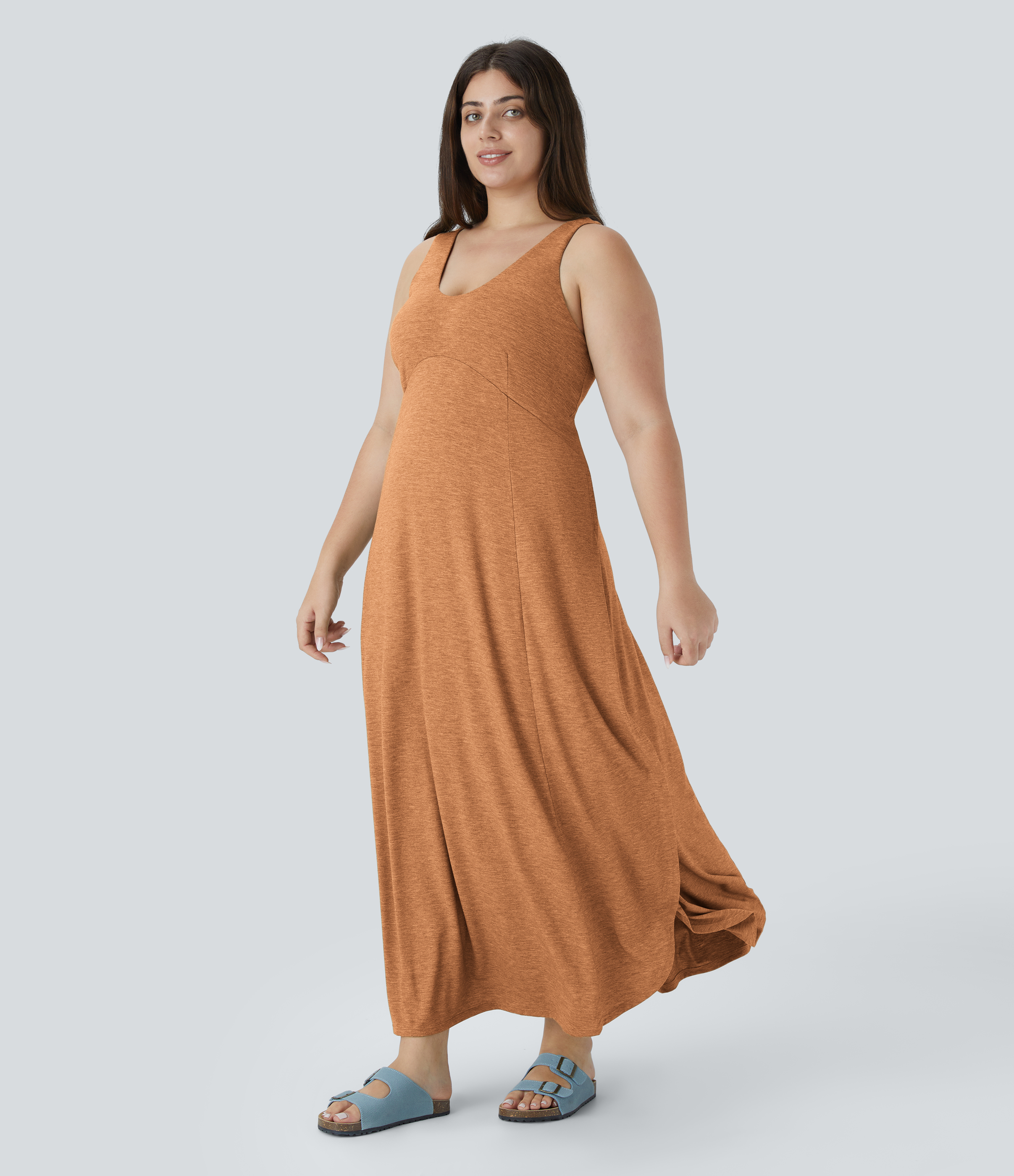 U Neck Flowy Maxi Casual Plus Size Tank Dress