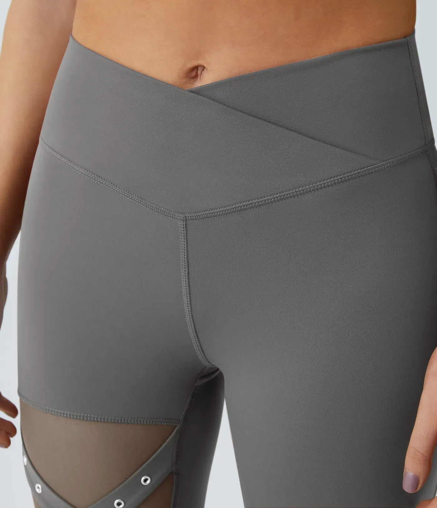 DayStretch High Waisted Crossover Contrast Mesh Decorative Buckle Yoga Leggings