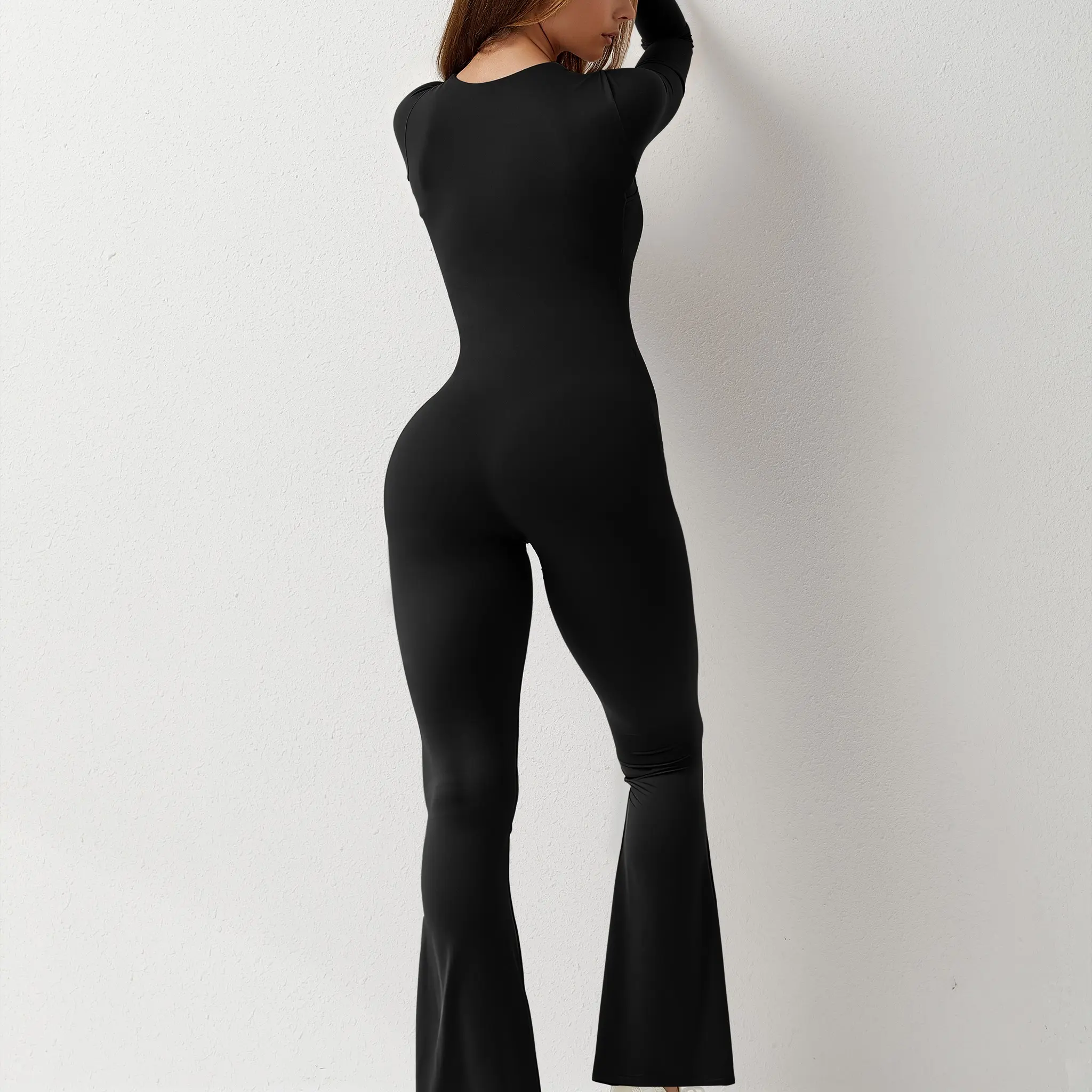 low neckline Jumpsuits for Women Square Neck Wide Leg Full Length Romper Playsuit
