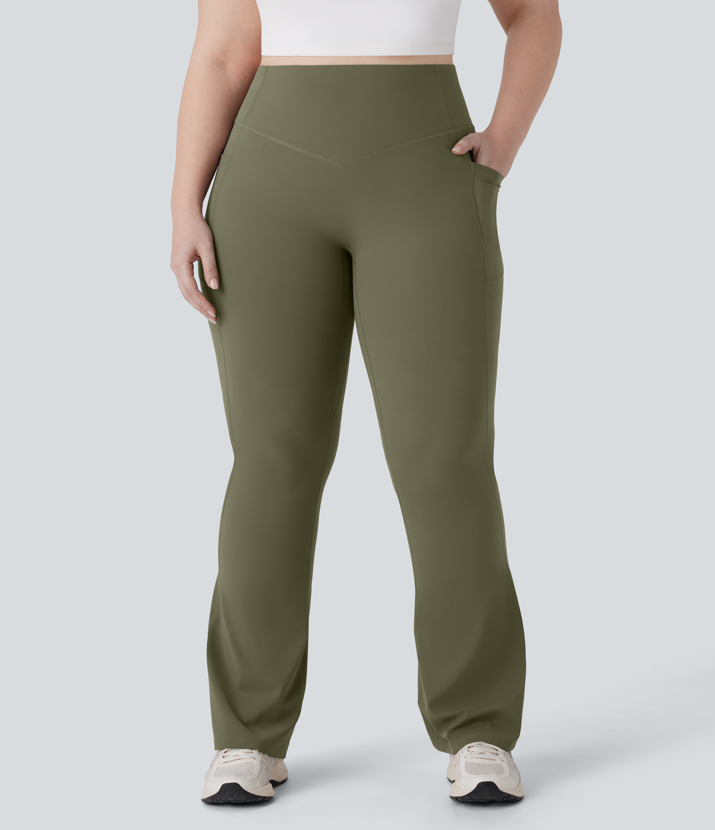High Waisted Scrunch Butt Lifting Tummy Control Pocket Shaping Yoga Bootcut Plus Size Leggings