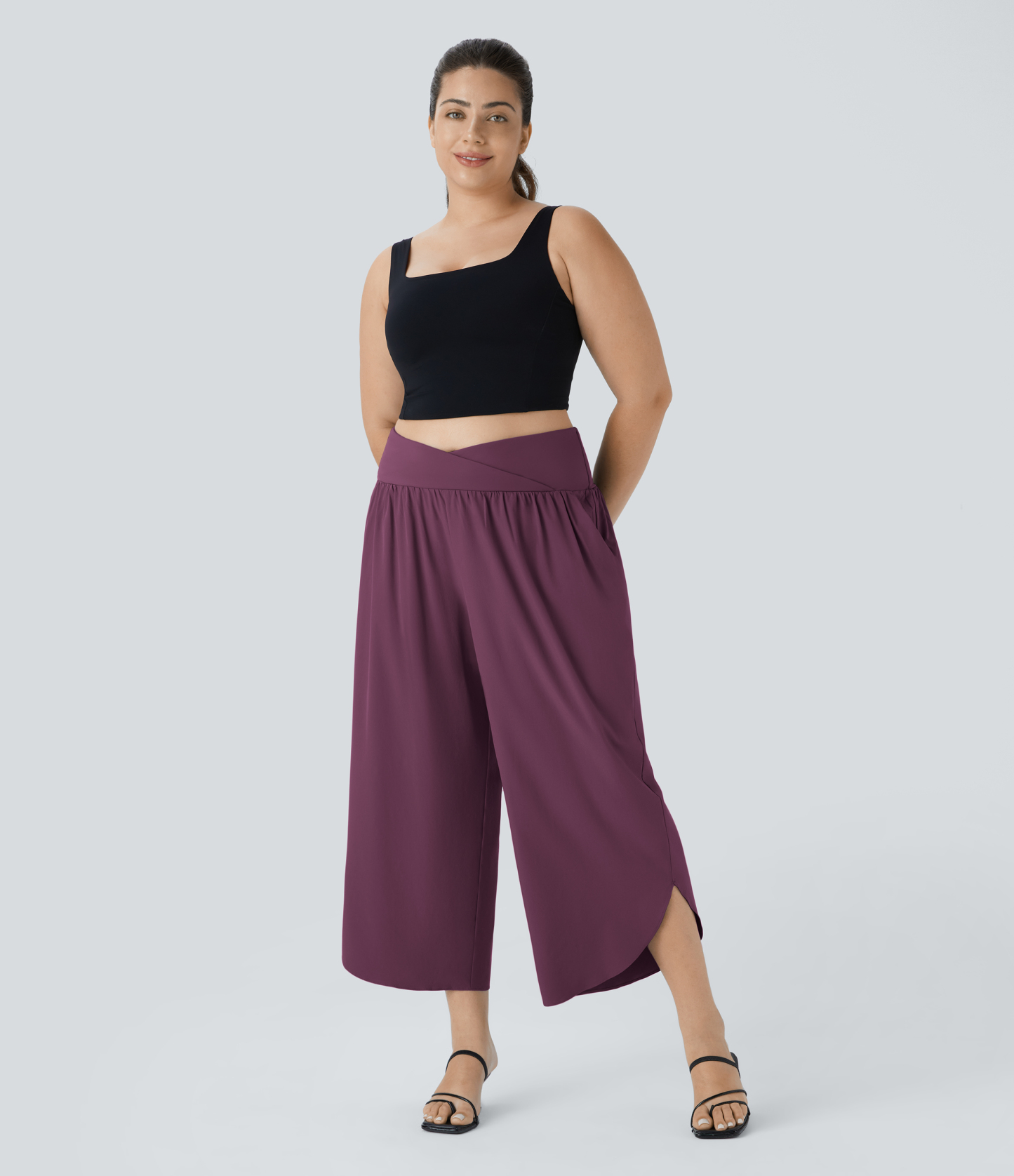 High Waisted Crossover Pocket Quick Dry Plus Size Pants