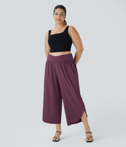 High Waisted Crossover Pocket Quick Dry Plus Size Pants