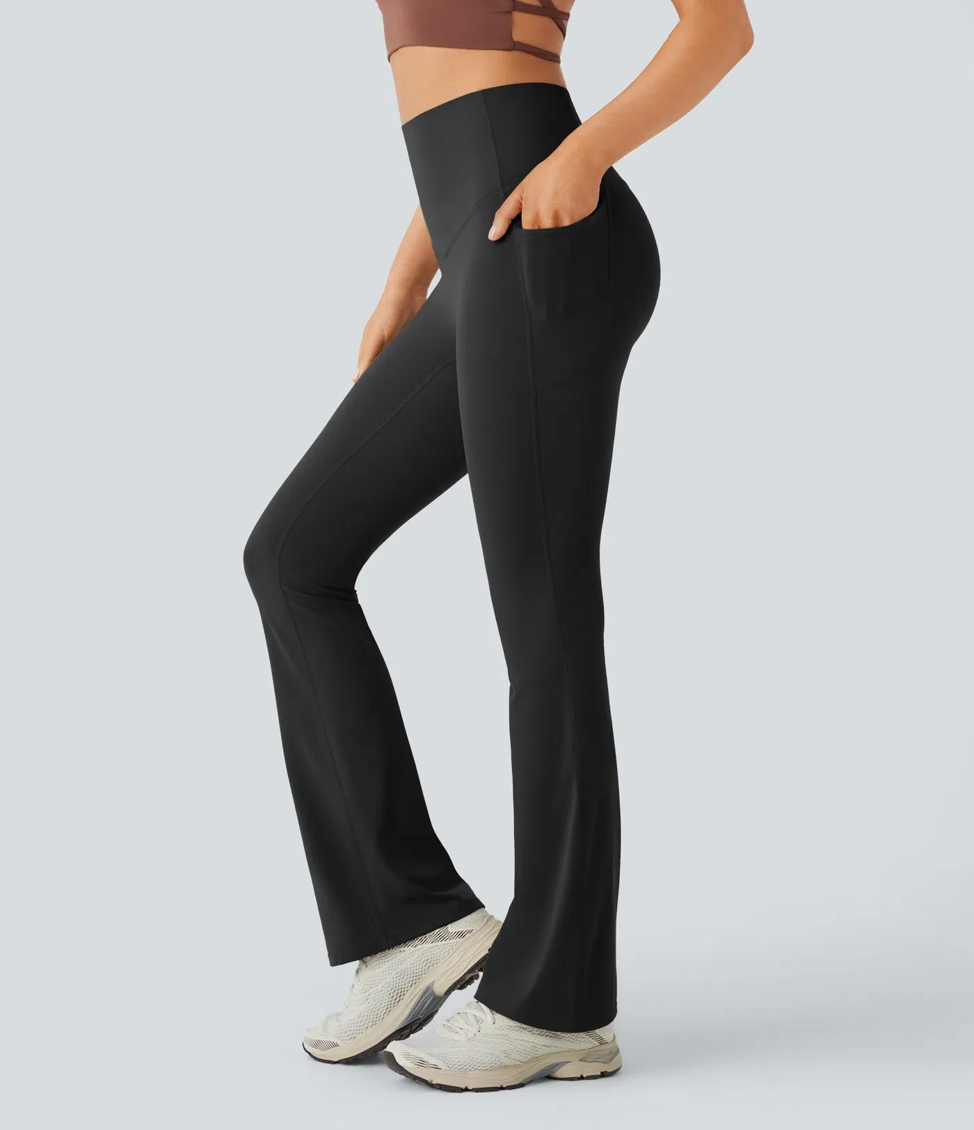 High Waisted Tummy Control Pocket Shaping Yoga Bootcut Leggings