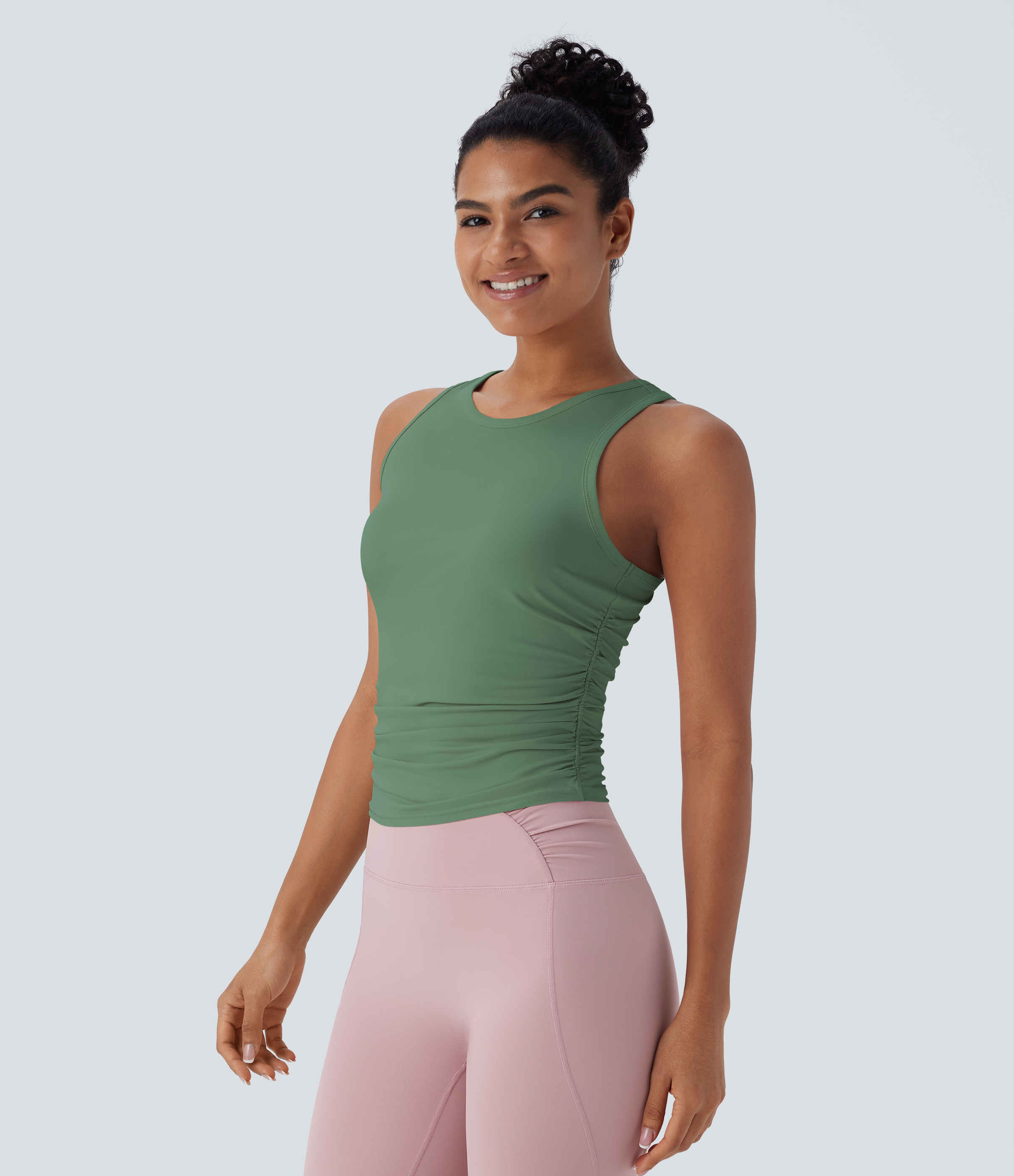 Round Neck Racerback Ruched Yoga Tank Top