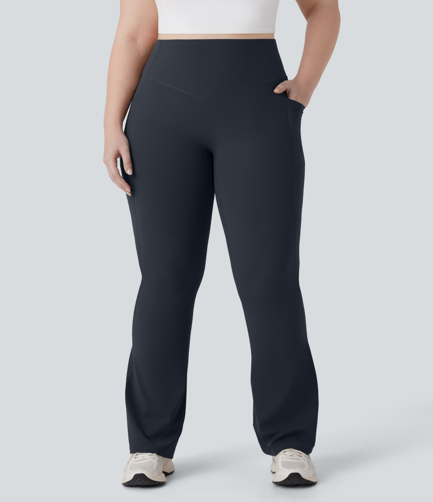 High Waisted Scrunch Butt Lifting Tummy Control Pocket Shaping Yoga Bootcut Plus Size Leggings