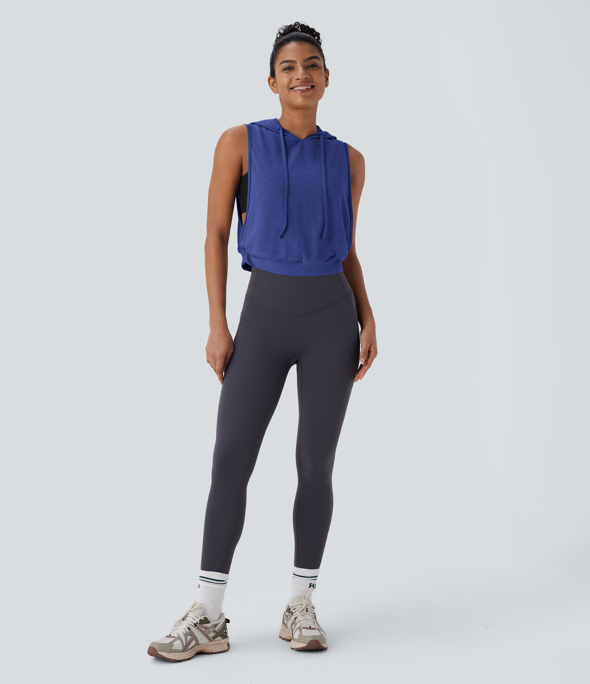 Hooded Drawstring Sleeveless Cropped Running Tank Top