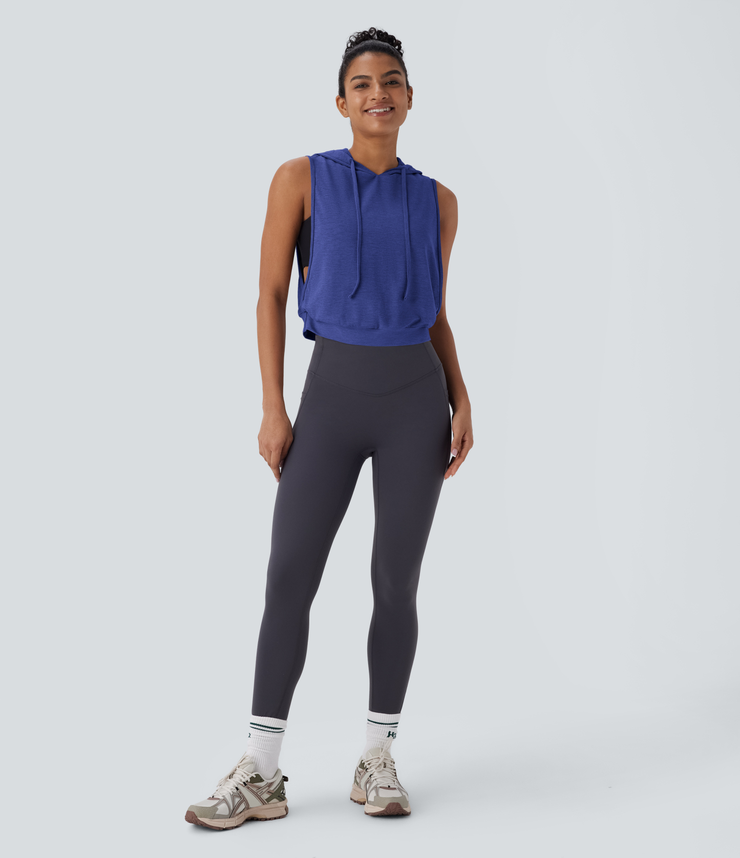 Hooded Drawstring Sleeveless Cropped Running Tank Top