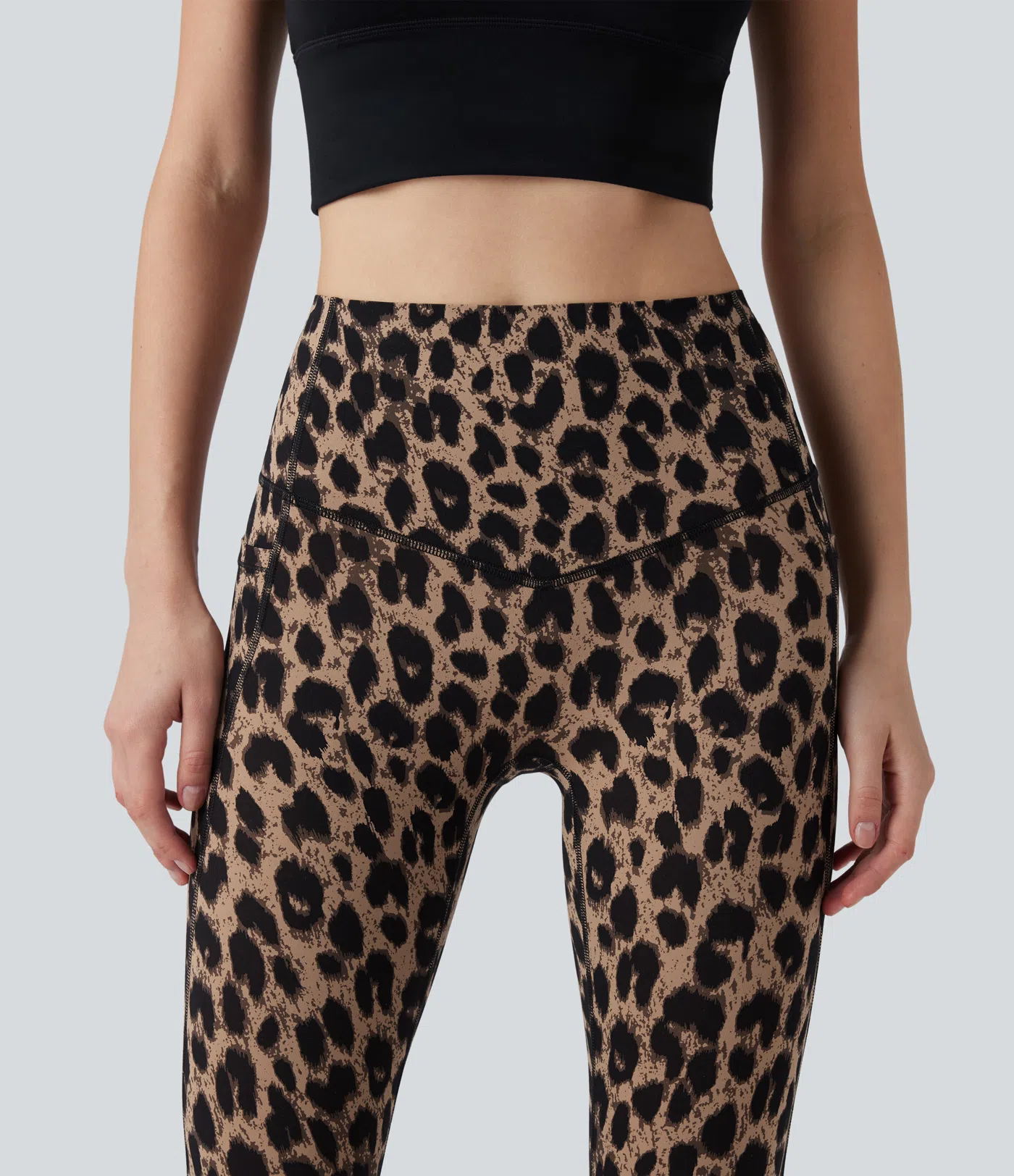 Leopard Print High Waisted Tummy Control Yoga Leggings with Pockets