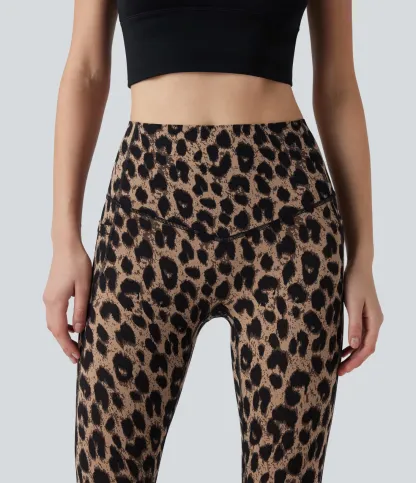 Leopard Print High Waisted Tummy Control Yoga Leggings with Pockets
