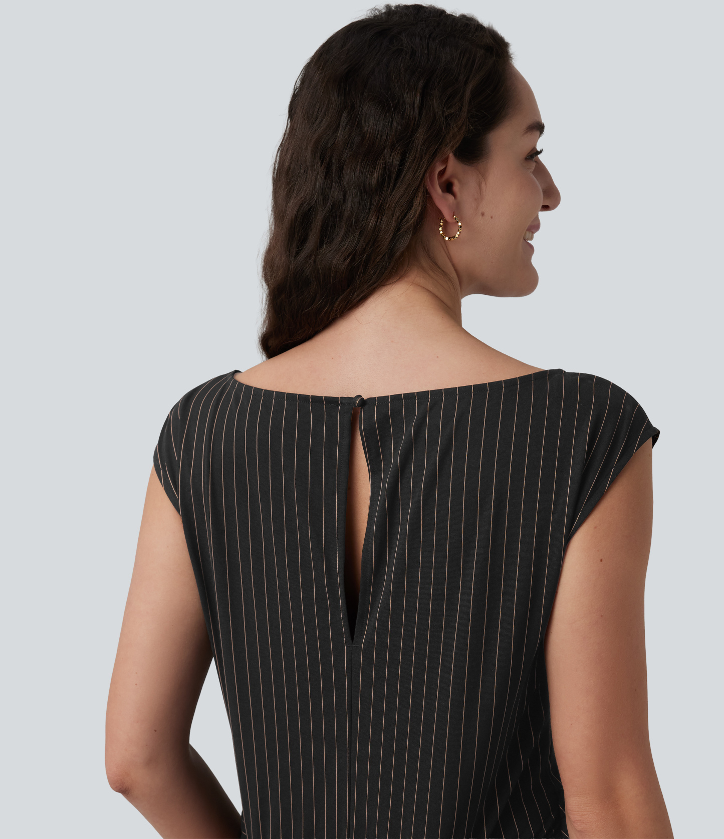 Boat Neck Sleeveless Tie Side Cool Touch Stripe Work Jumpsuit with Pockets-Easy Peezy Edition