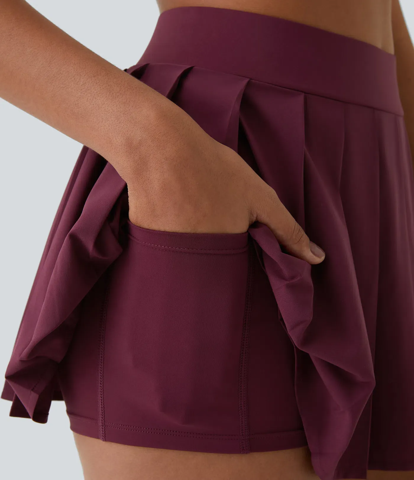 High Waisted Pleated 2-in-1 Side & Pocket Asymmetric Hem Quick Dry Mini Dance Skirt