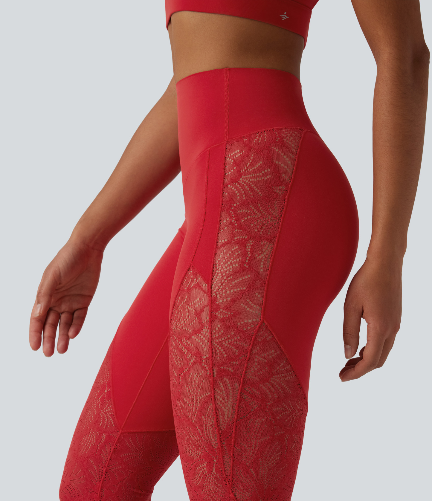 High Waisted Tummy Control Contrast Lace Yoga Flare Leggings with Pocket