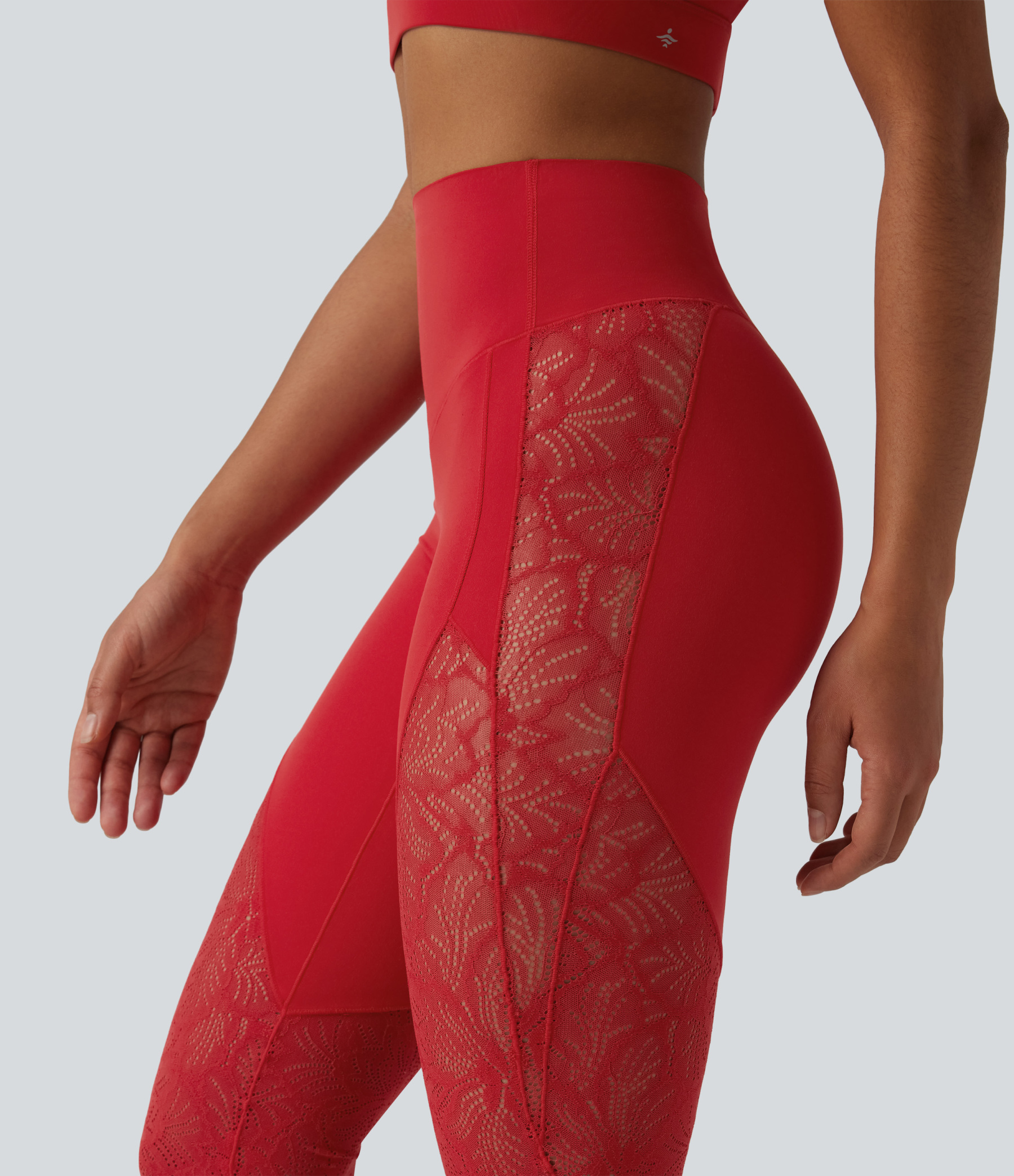 High Waisted Tummy Control Contrast Lace Yoga Flare Leggings with Pocket