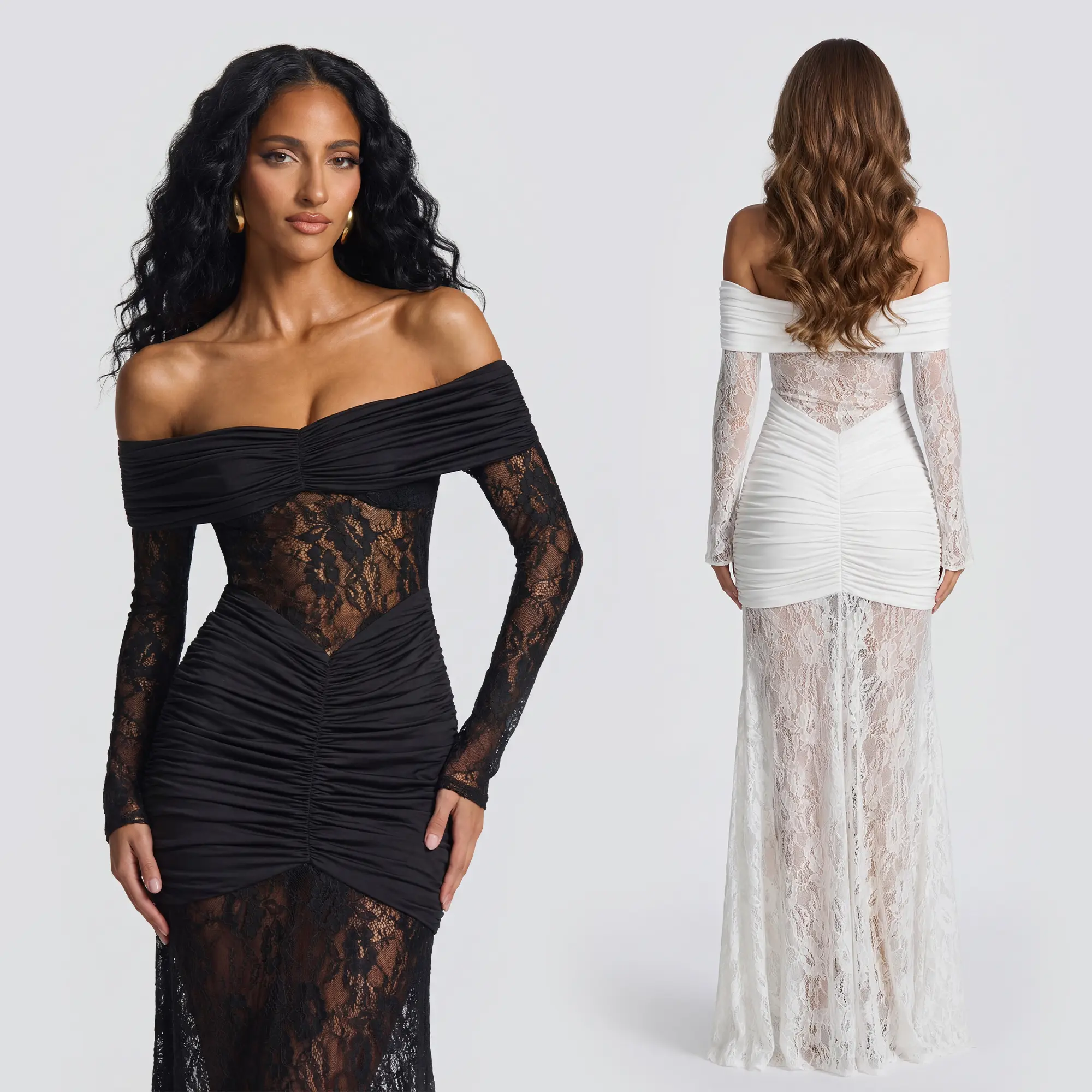 Maxi Lace Party Dress - Elegant Off-Shoulder