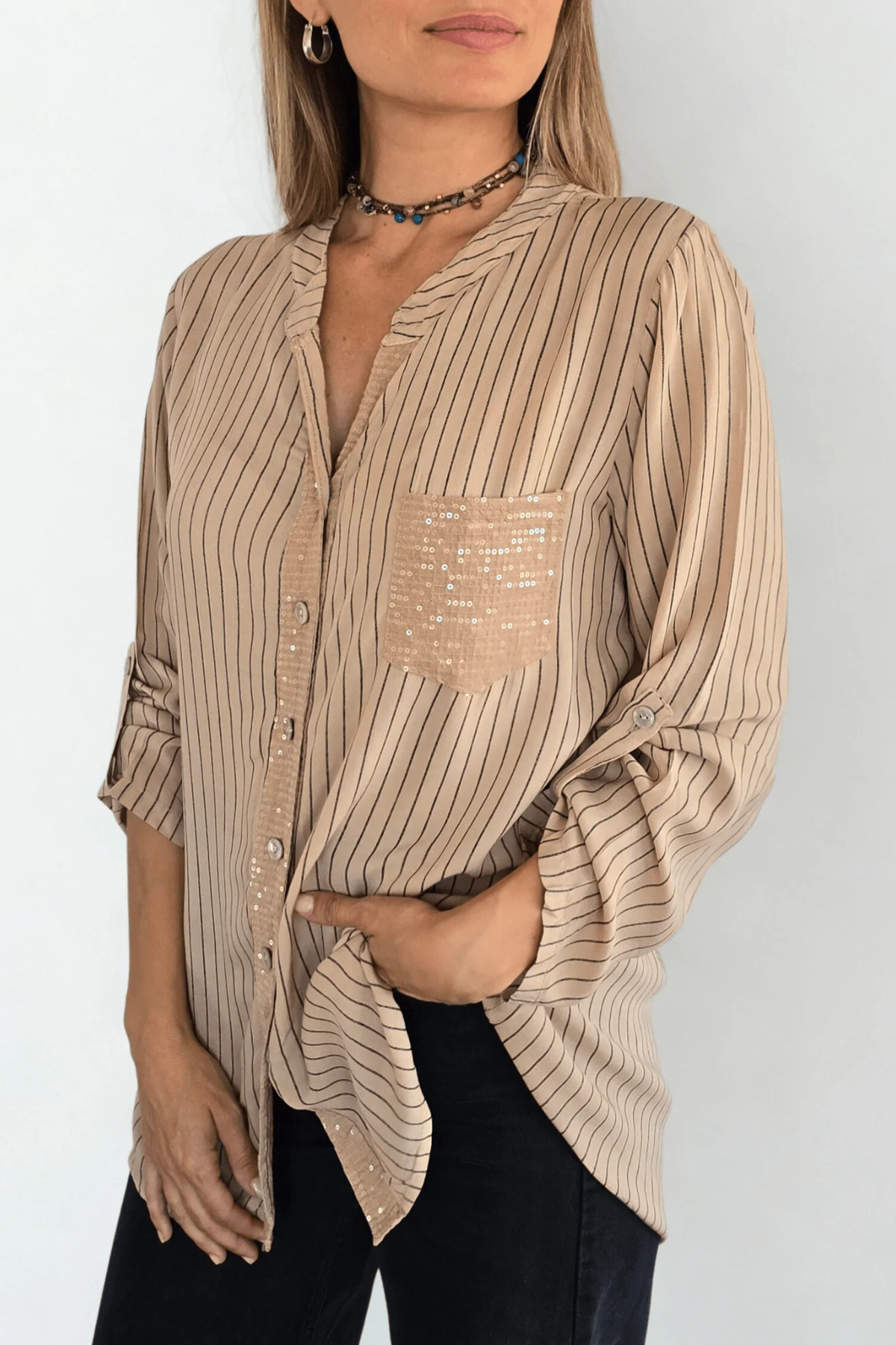Women's Striped Shimmering Long-sleeved Shirt