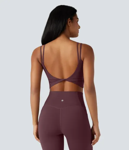 UltraSculpt™ Double Straps Twisted Backless Cropped Yoga Tank Top