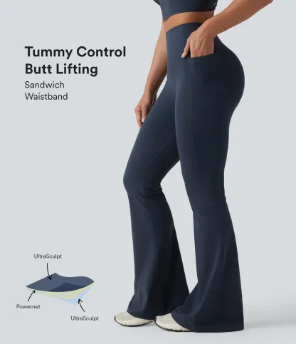 UltraSculpt™ High Waisted Scrunch Butt Lifting Tummy Control Shaping Yoga Flare Leggings with Pockets