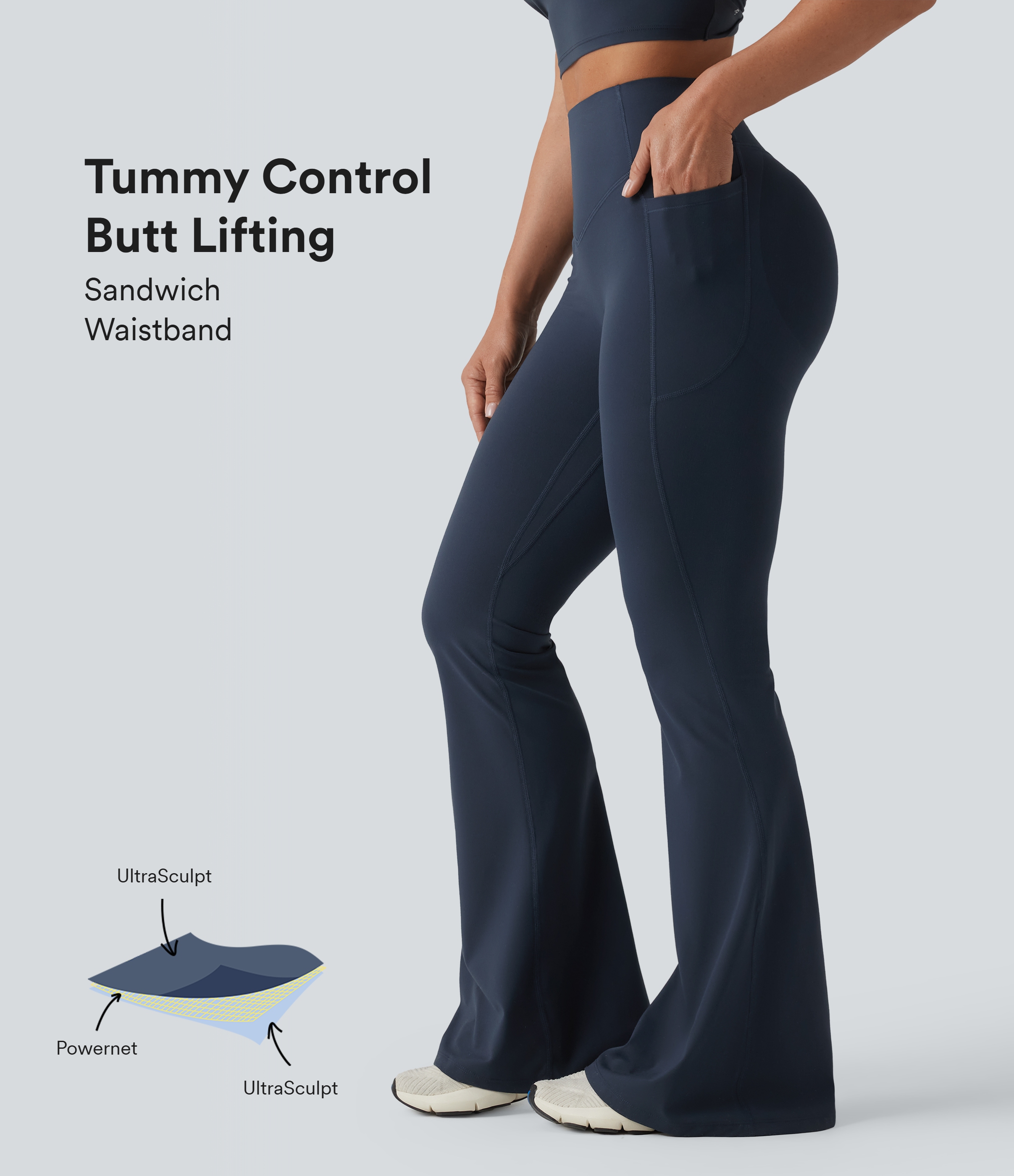 High Waisted Scrunch Butt Lifting Tummy Control Shaping Yoga Flare Leggings with Pockets