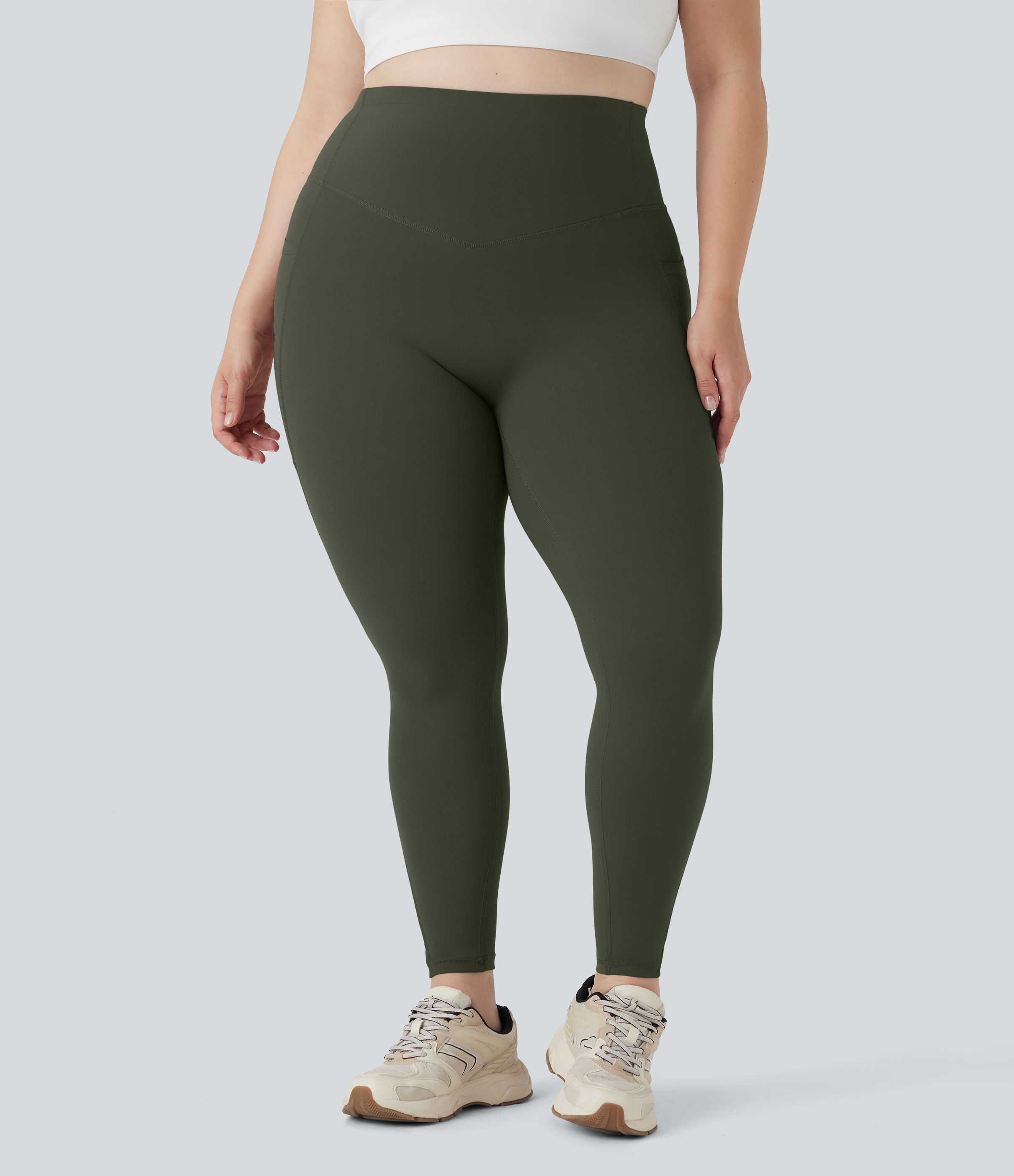 Plus Size High Waisted Butt Lifting Tummy Control Shaping Training Leggings with Pockets