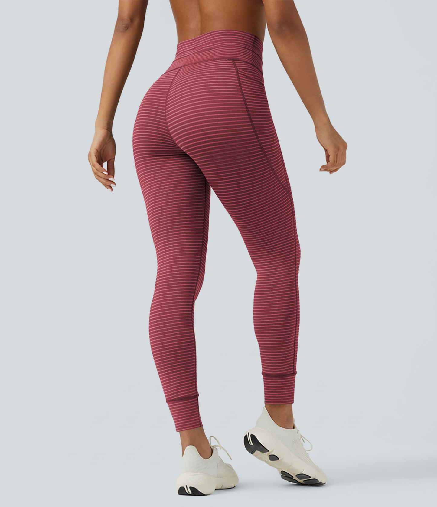 High Waisted Drawstring Striped Yoga Leggings with Pockets