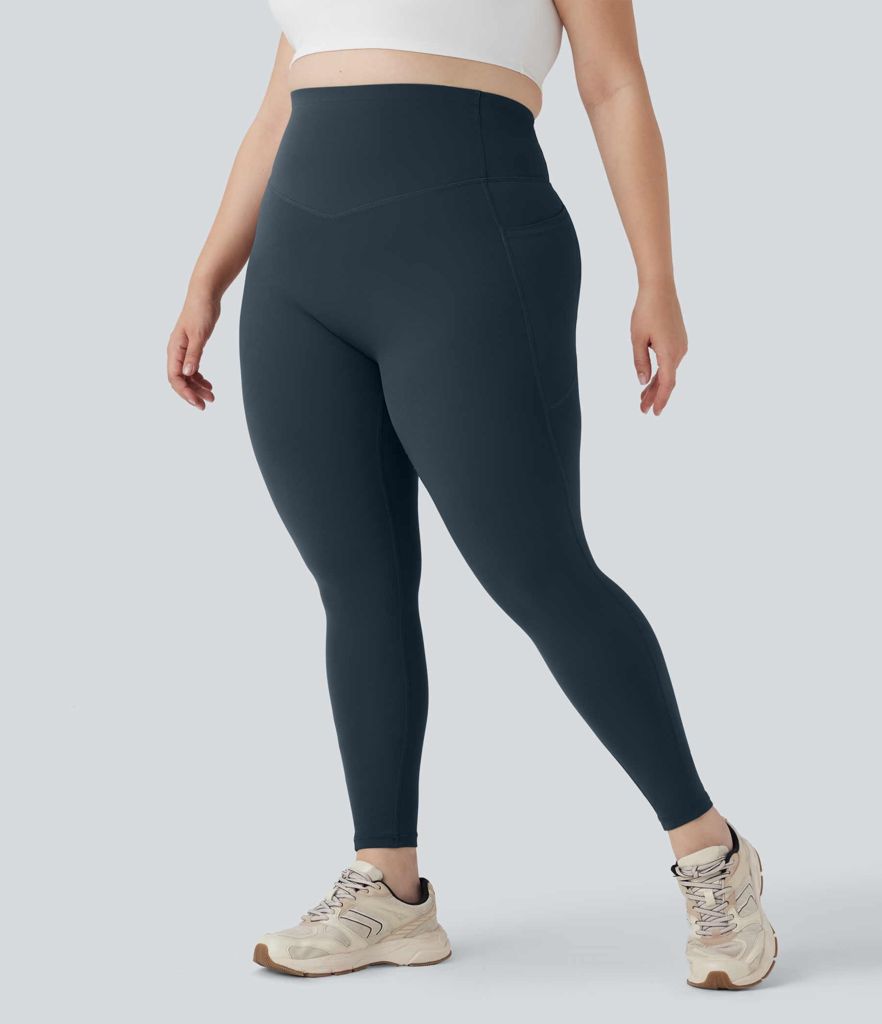 Plus Size High Waisted Butt Lifting Tummy Control Shaping Training Leggings with Pockets