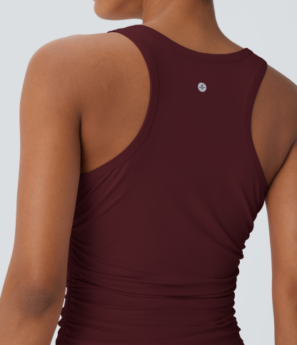 Round Neck Racerback Ruched Yoga Tank Top
