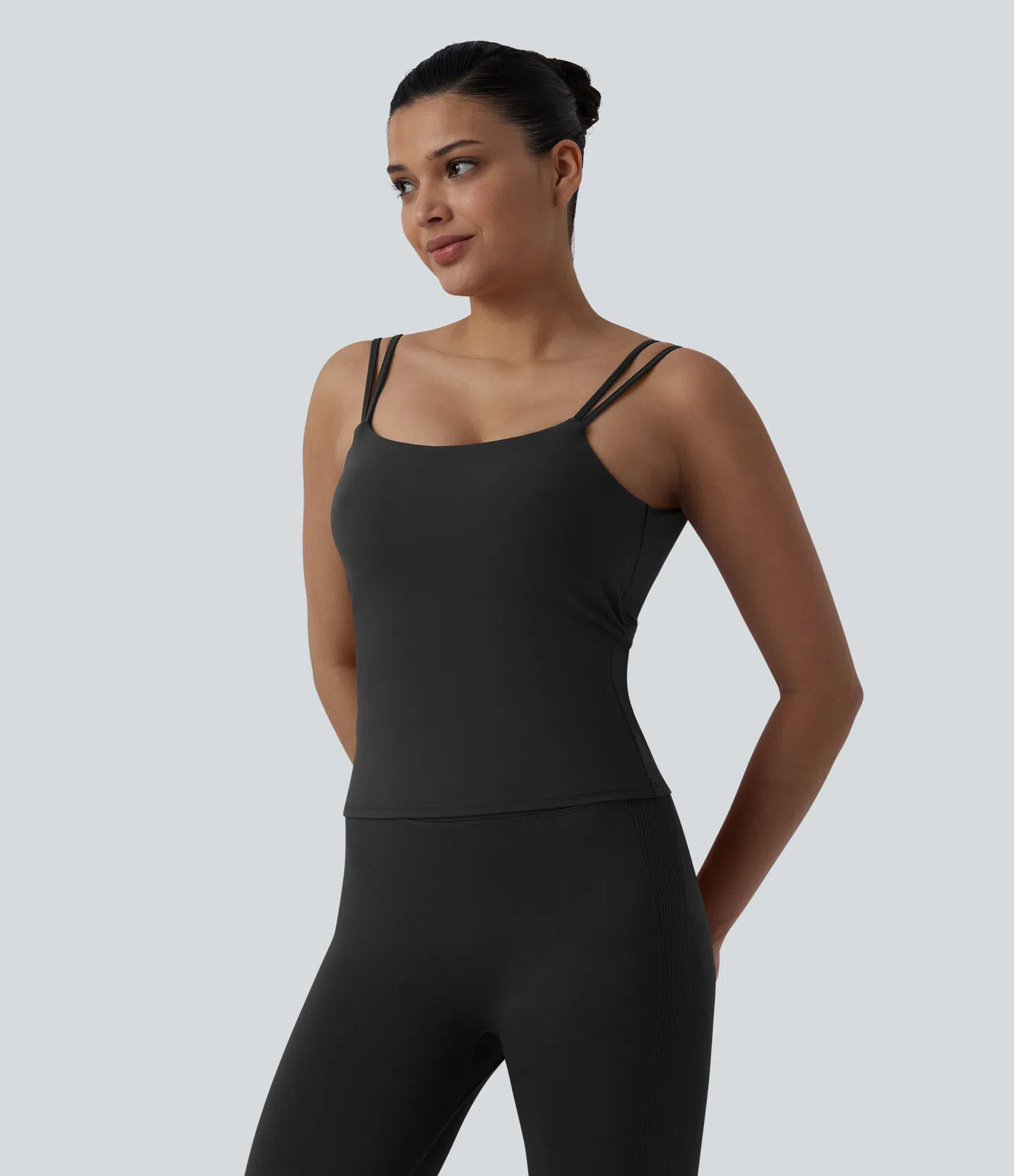 Double-shoulder-strap, Knot-detail, Backless Cropped Yoga Tank – Extended Length