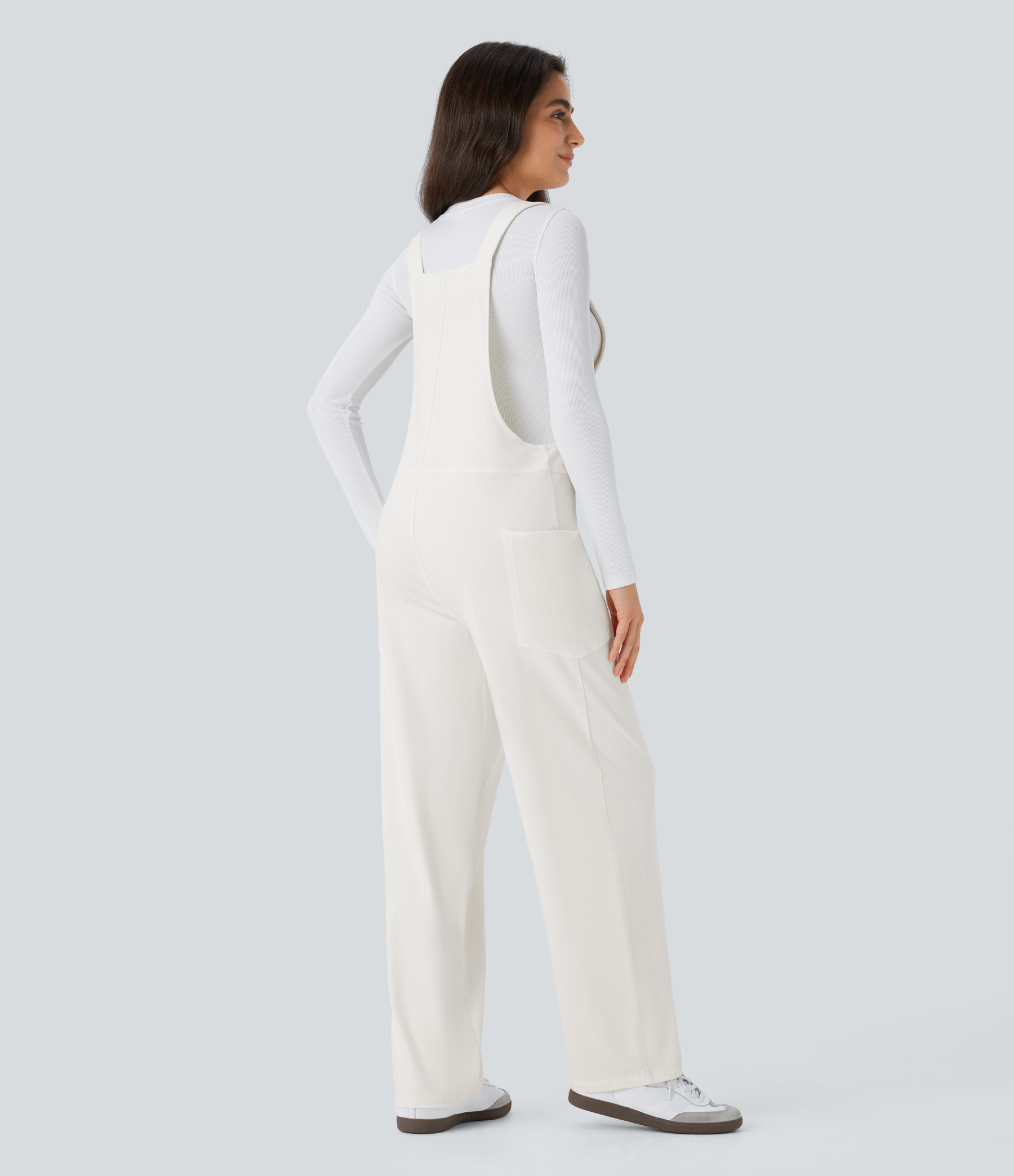 V Neck Pocket Washed Denim Casual Overalls