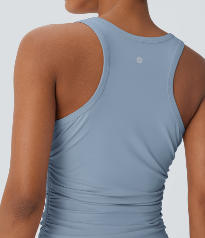 Round Neck Racerback Ruched Yoga Tank Top