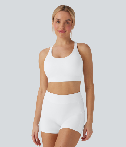 Medium Support Molded Cups Perforated Adjustable Hook Quick Dry Training Sports Bra  D-F Cups