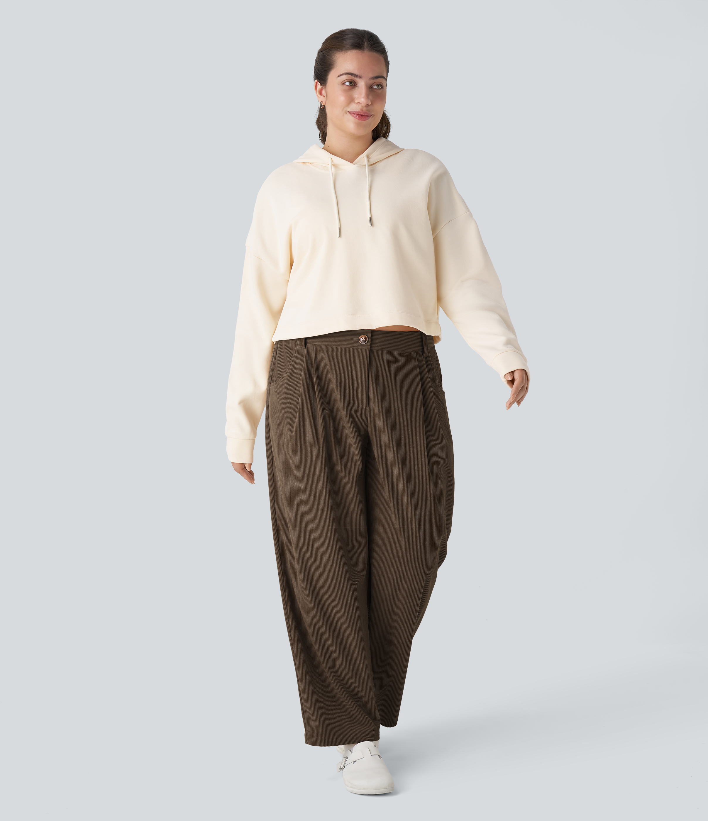 Mid Rise Zipper Pocket Plus Size Corduroy Casual Pants