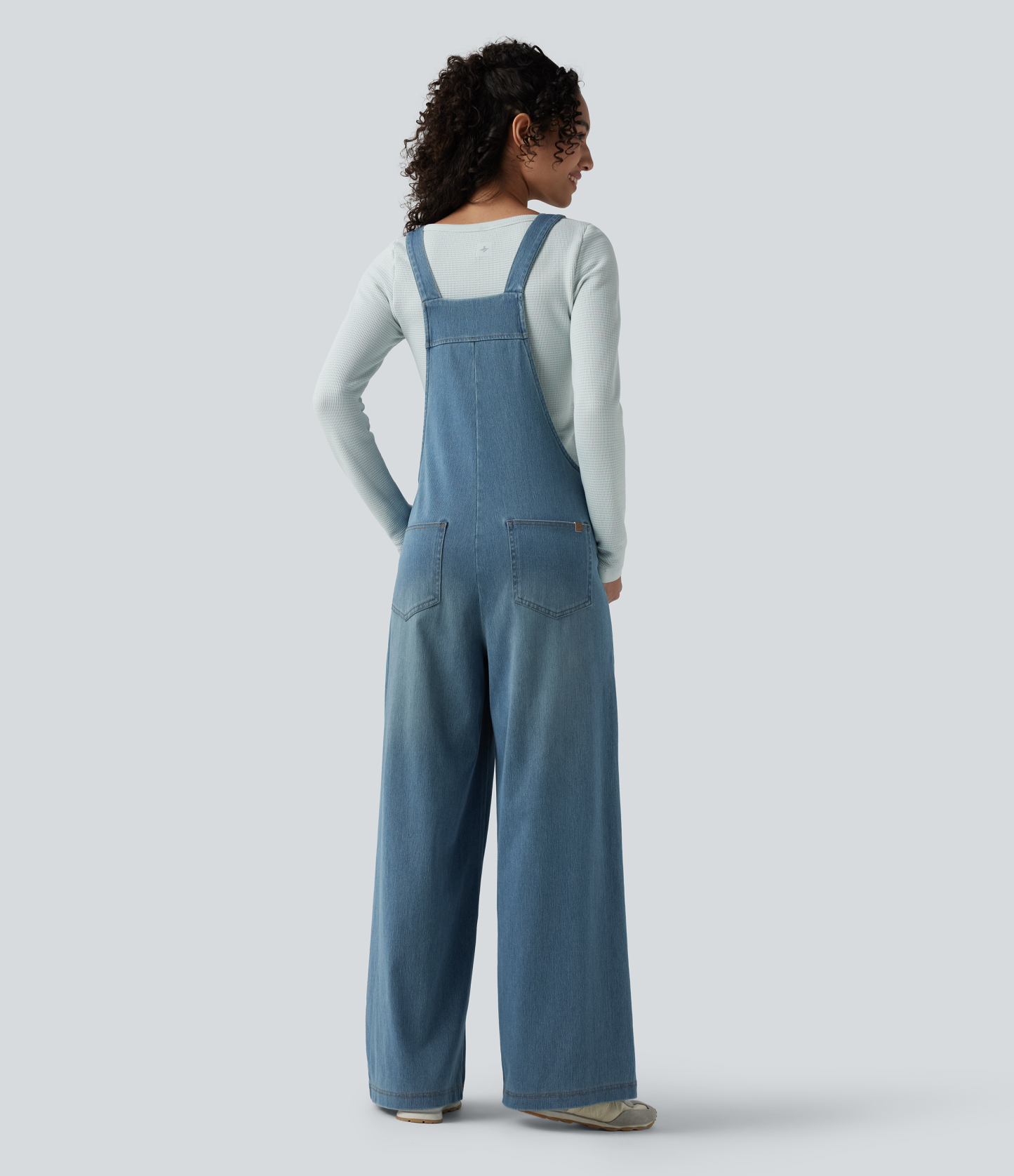 Square Neck Washed Denim Casual Overalls with Pockets