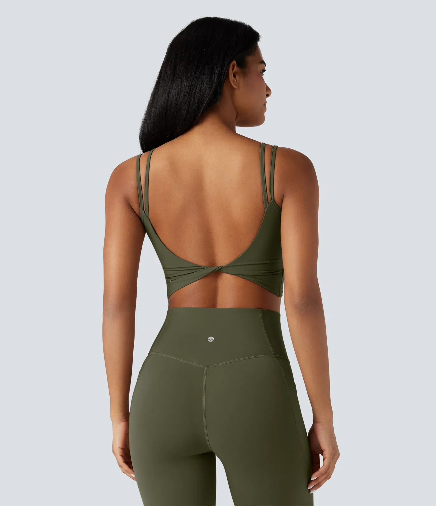 Double-shoulder-strapped, Knot-front, Backless Cropped Yoga Tank Top