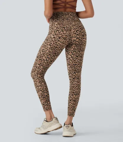 Leopard Print High Waisted Tummy Control Yoga Leggings with Pockets