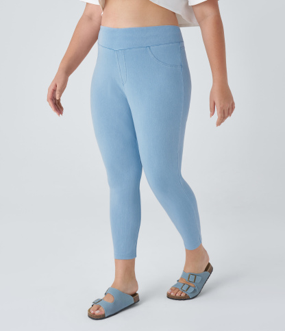 High Waisted Pocket Denim Plus Size Casual Leggings