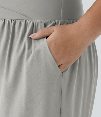 High Waisted Crossover Pocket Quick Dry Plus Size Pants