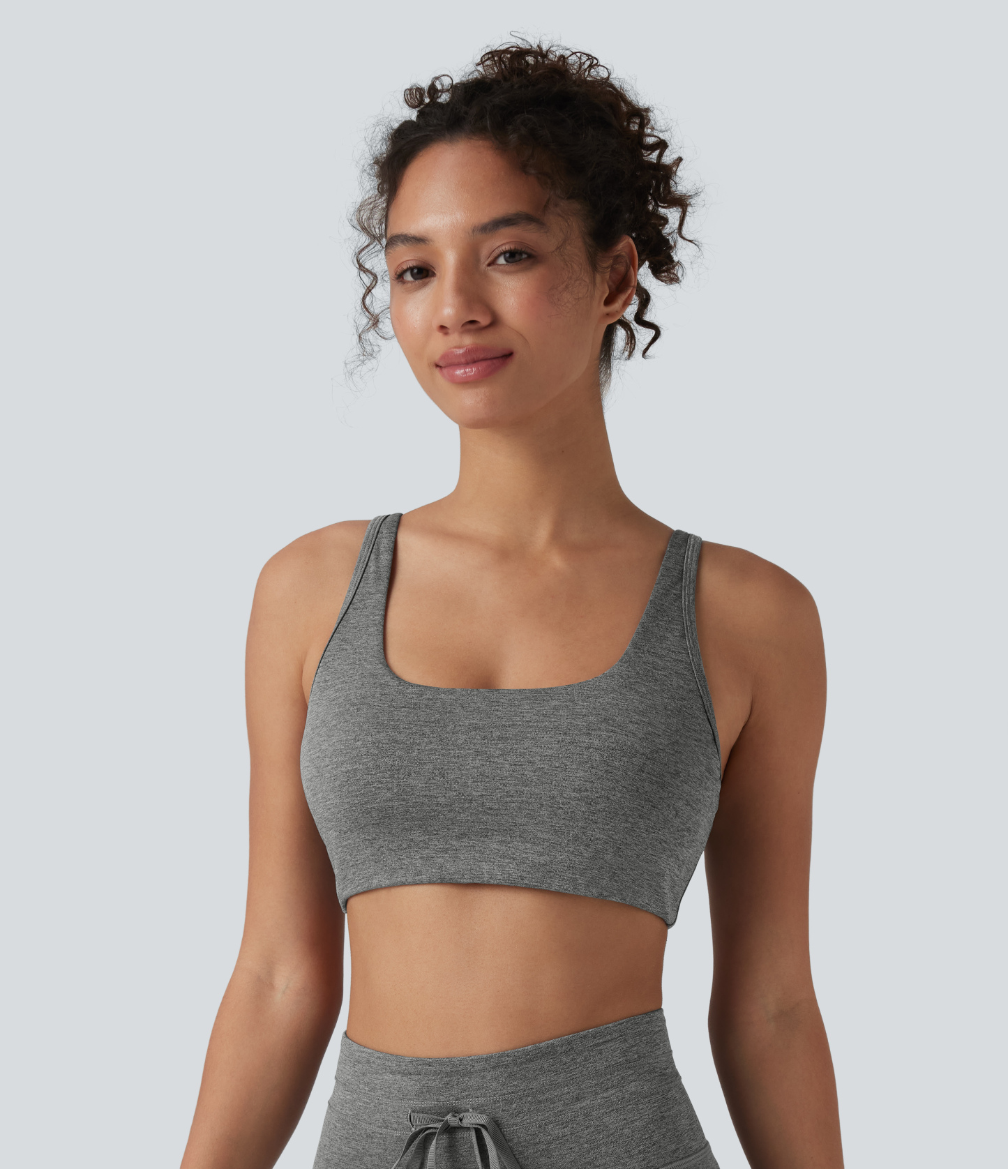 Heathered Low Support U Neck Cut Out Quick Dry  Yoga Sports Bra