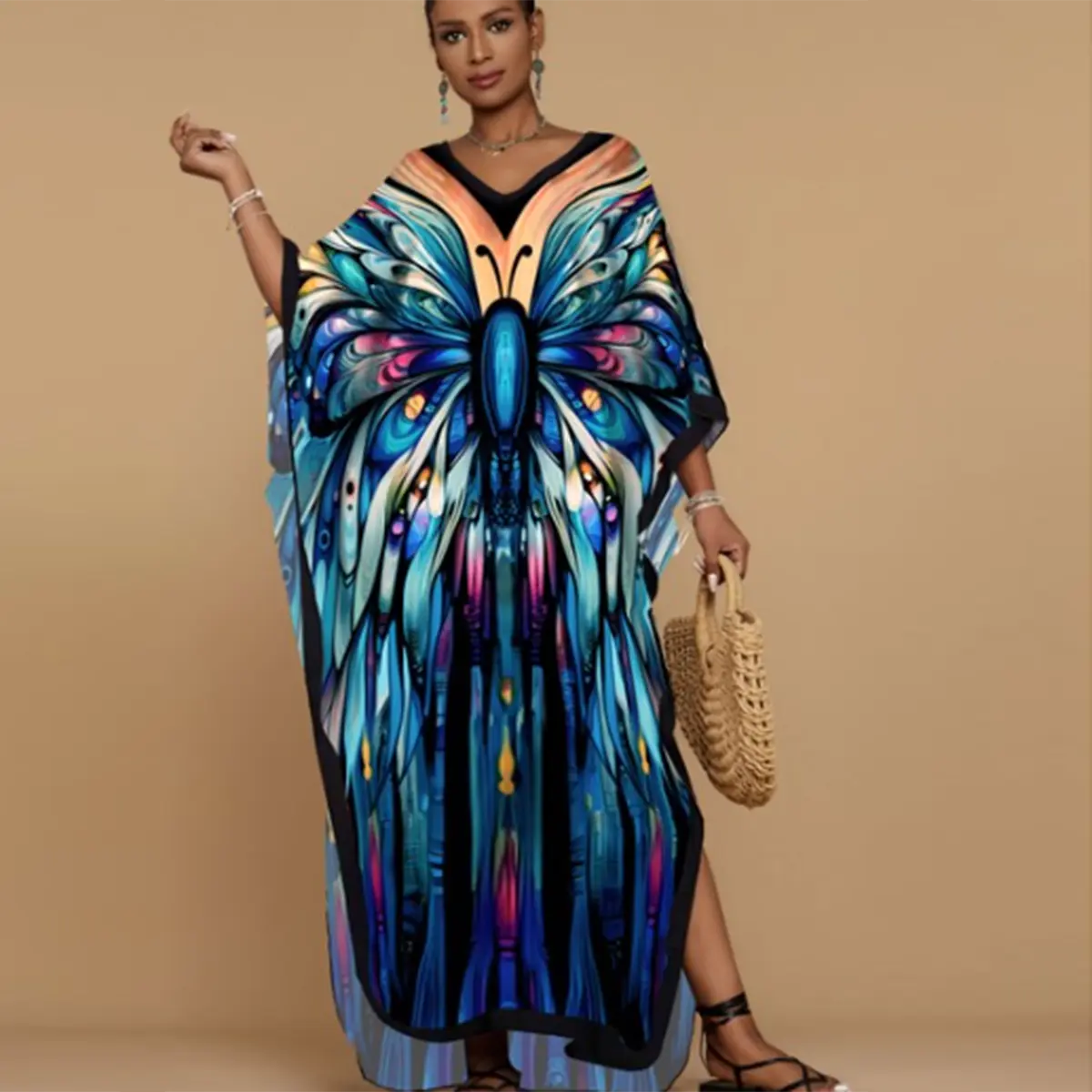 Ethnic Print Kaftan Dress