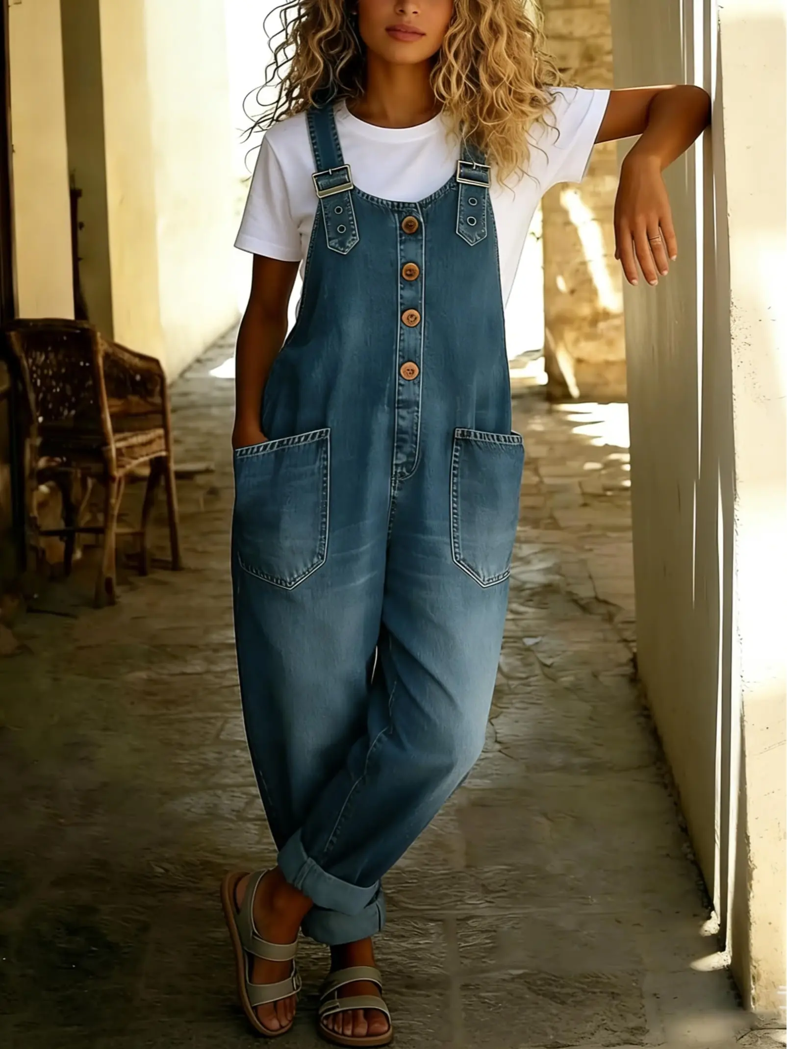Vintage Loose Wide Leg Jean Bib Overalls