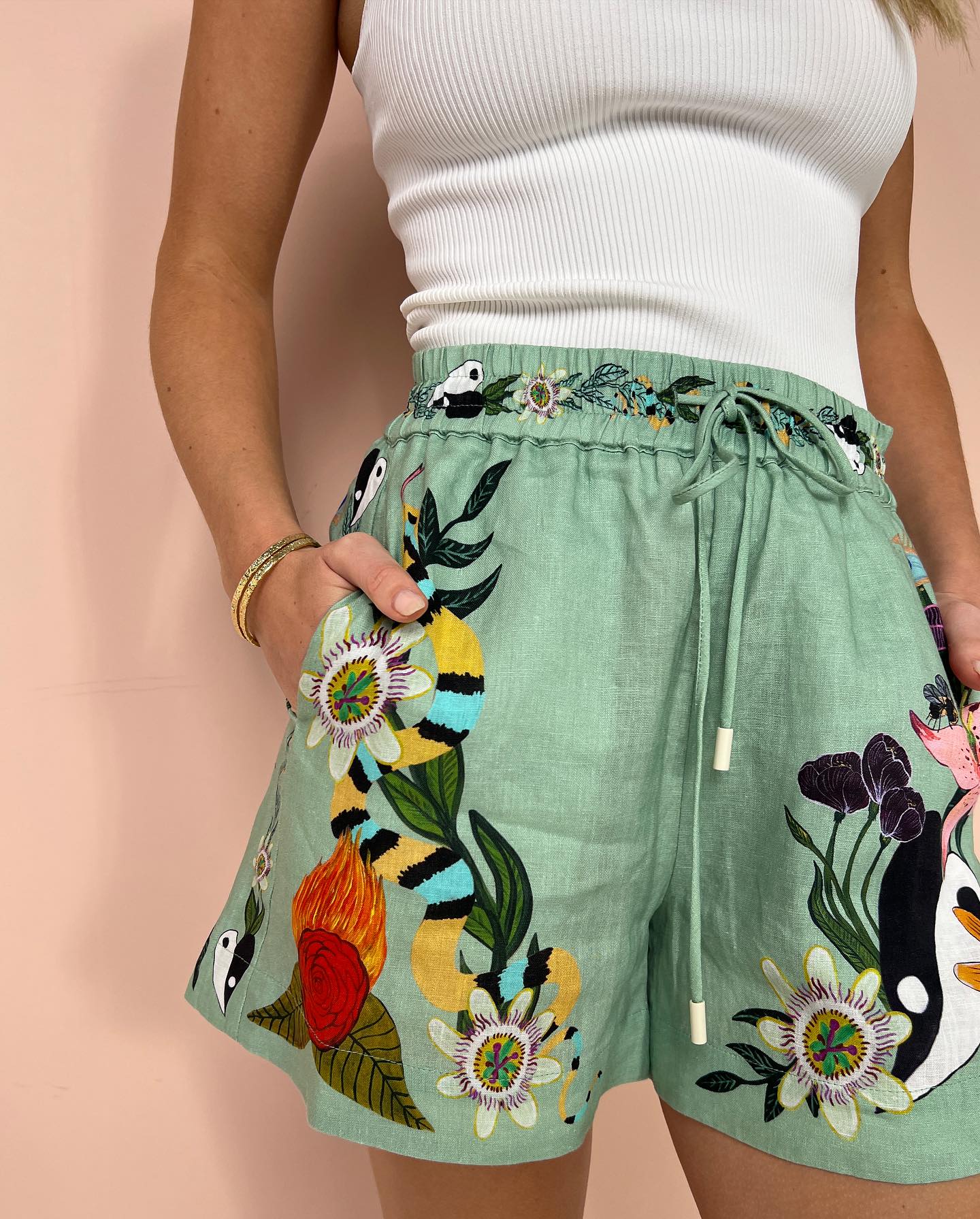 Green Printed Short Slevees Shirt and Shorts Set