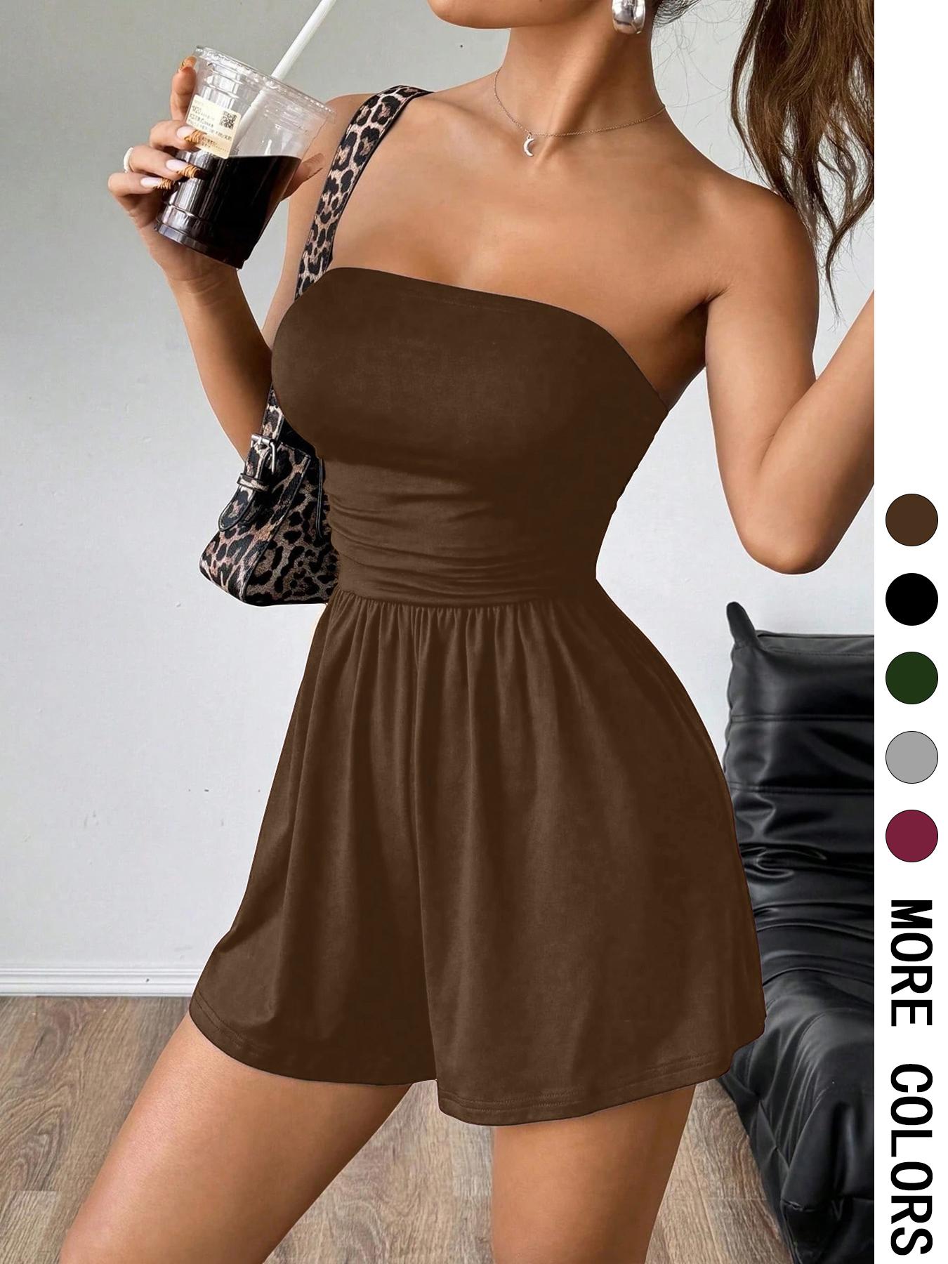 Women's Solid Color Fitted Romper, Casual Chic Fashion Lightweight Romper for Summer, Women's Clothes for Daily Wear