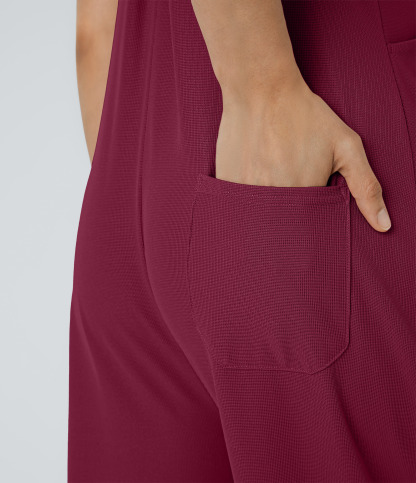 Pockets Waffle Casual Overalls