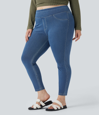 High Waisted Pocket Denim Plus Size Casual Leggings