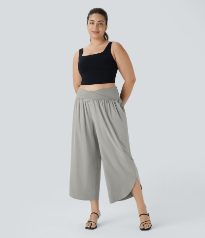 High Waisted Crossover Pocket Quick Dry Plus Size Pants