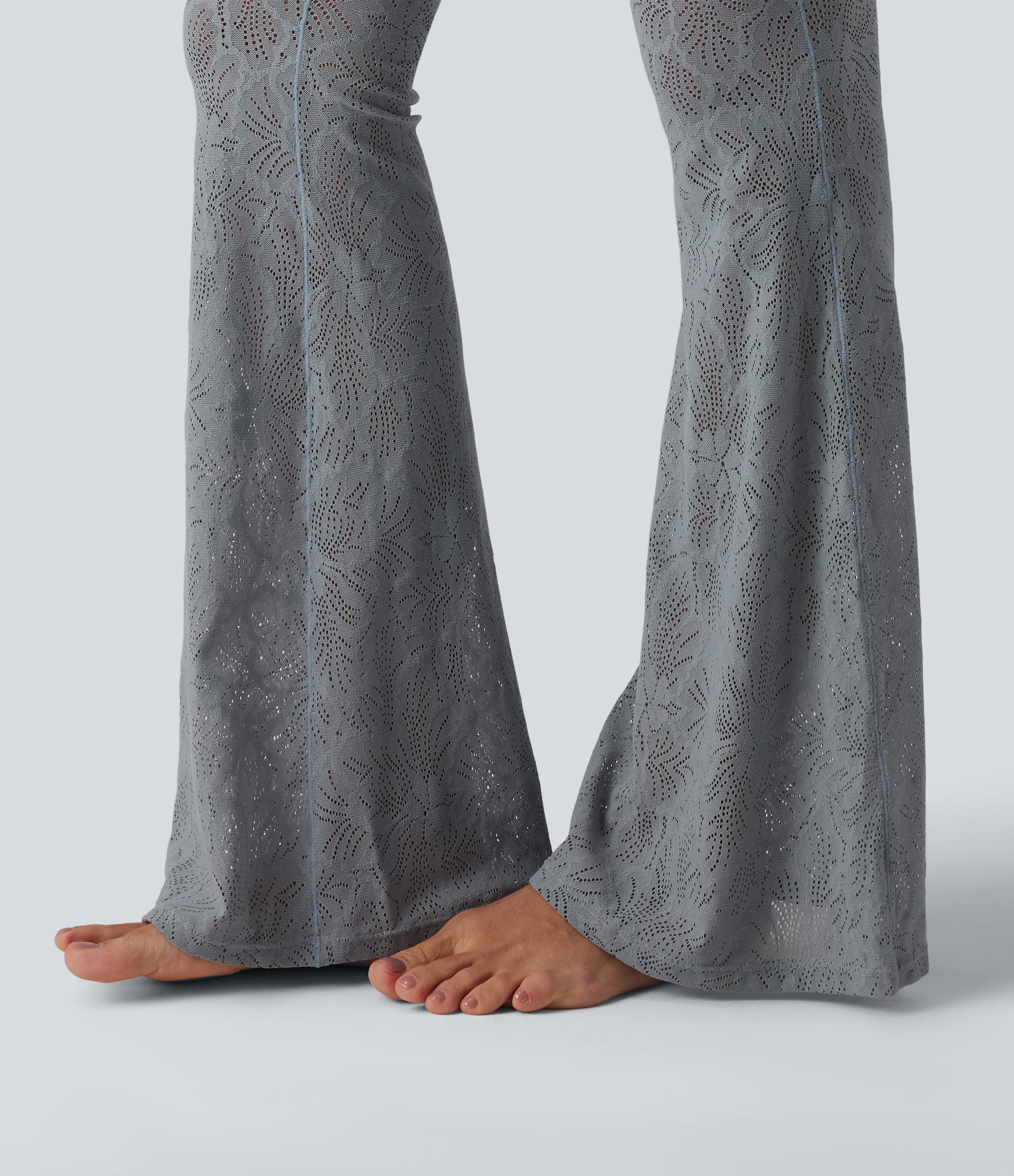 High Waisted Tummy Control Contrast Lace Yoga Flare Leggings with Pocket