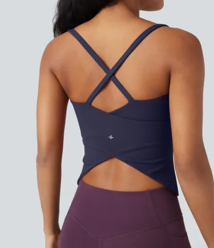 Round Neck Cross Backless Cross Hem Yoga Camisole