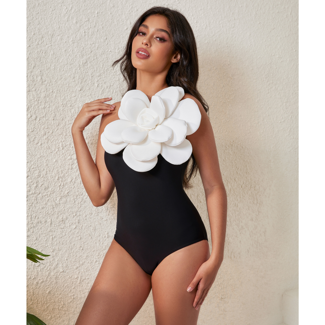 Exaggerated 3D Flower One Piece Swimsuit and Skirt