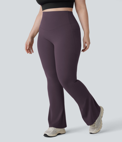 High Waisted Tummy Control Pocket Shaping Yoga Bootcut Plus Size Leggings