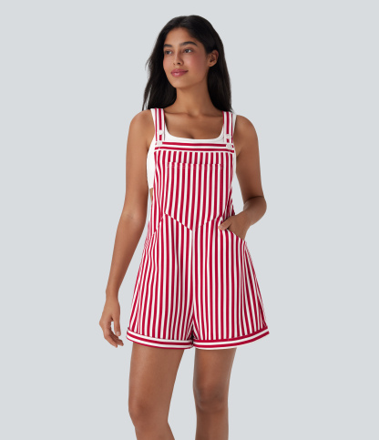 Pockets Stripe Waffle Overalls