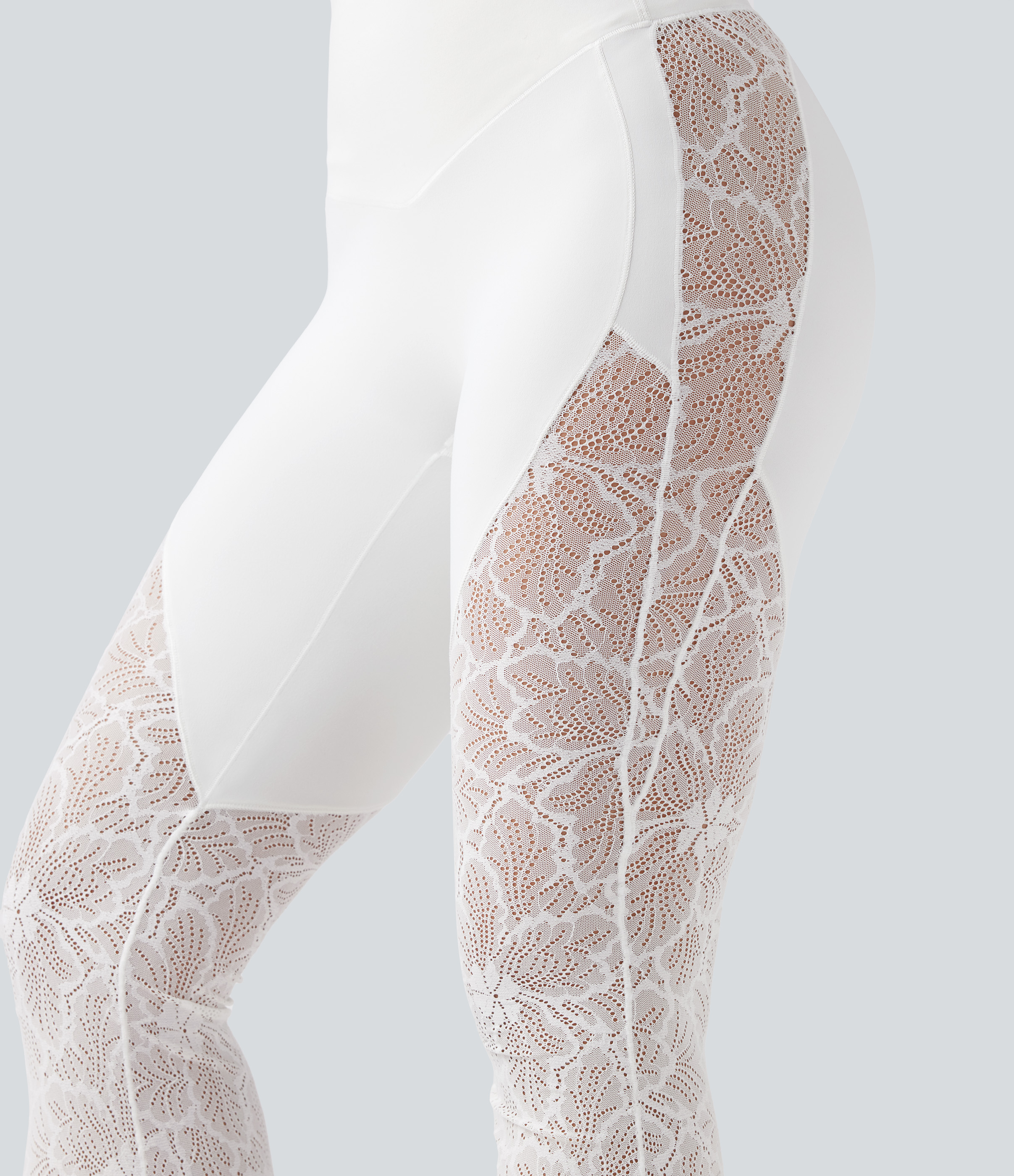 High Waisted Tummy Control Contrast Lace Yoga Flare Leggings with Pocket